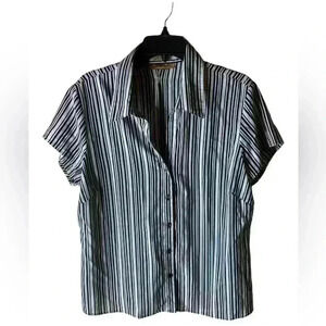 Notations Shirt Women's Large Striped Button Front Short Sleeves Stretch Top